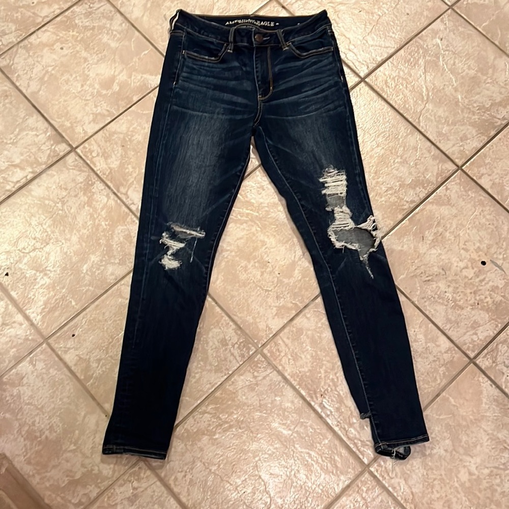 Womens American Eagle Outfitters Dark Blue Jeans Long